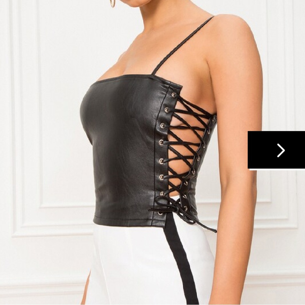 Super down black leather lace up top